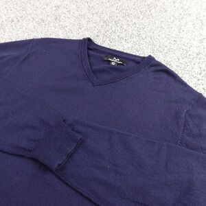 Magaschoni Sweater Mens LT Blue 100% Wool Pullover V Neck Soft‎ Knit Warm Cozy